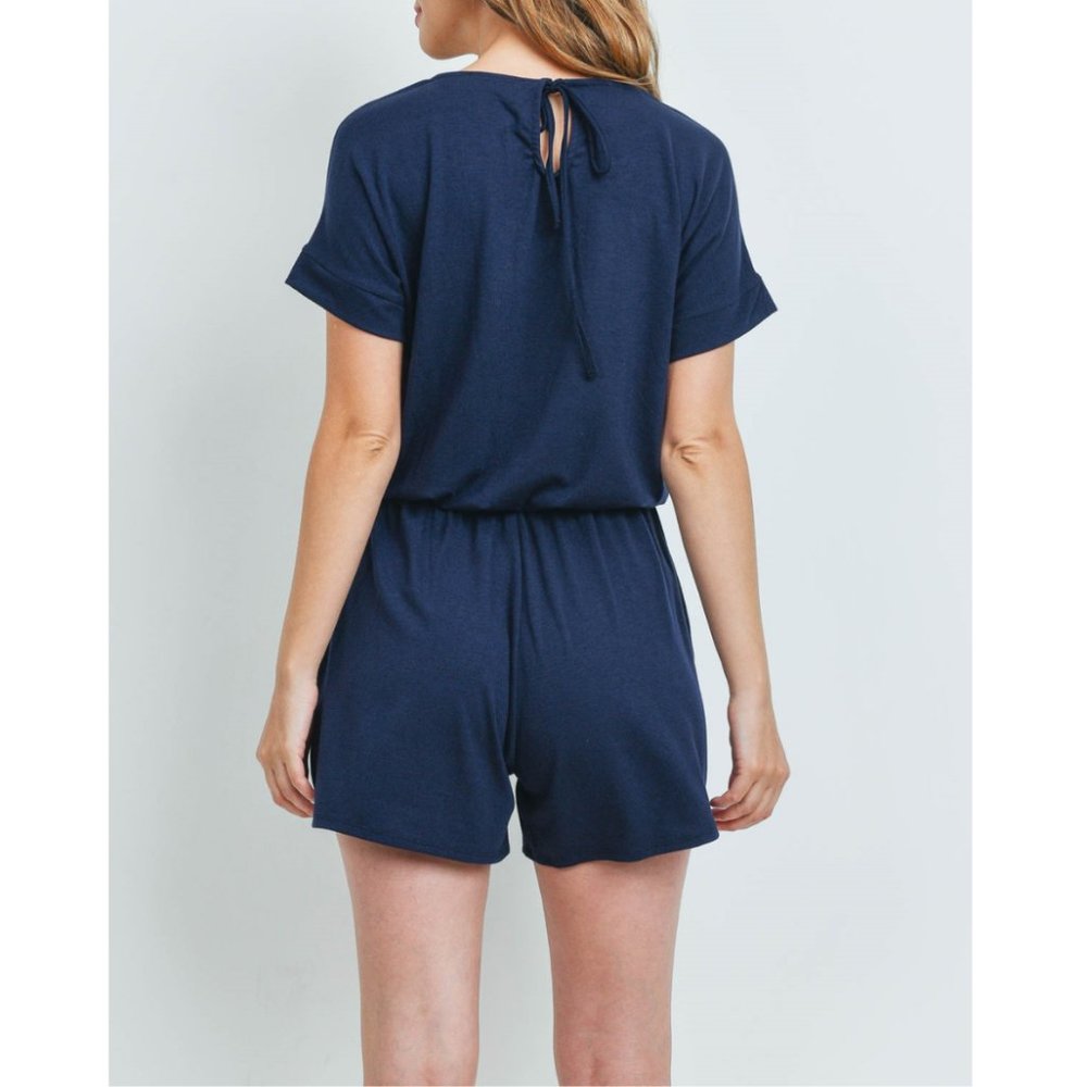 Navy Waist Tie Romper {Zenana} - Picture 4 of 5